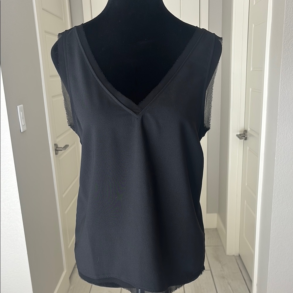 Halogen Raw Edge Black Tank Top with V-Neckline Front & Back Size S - Picture 3 of 11